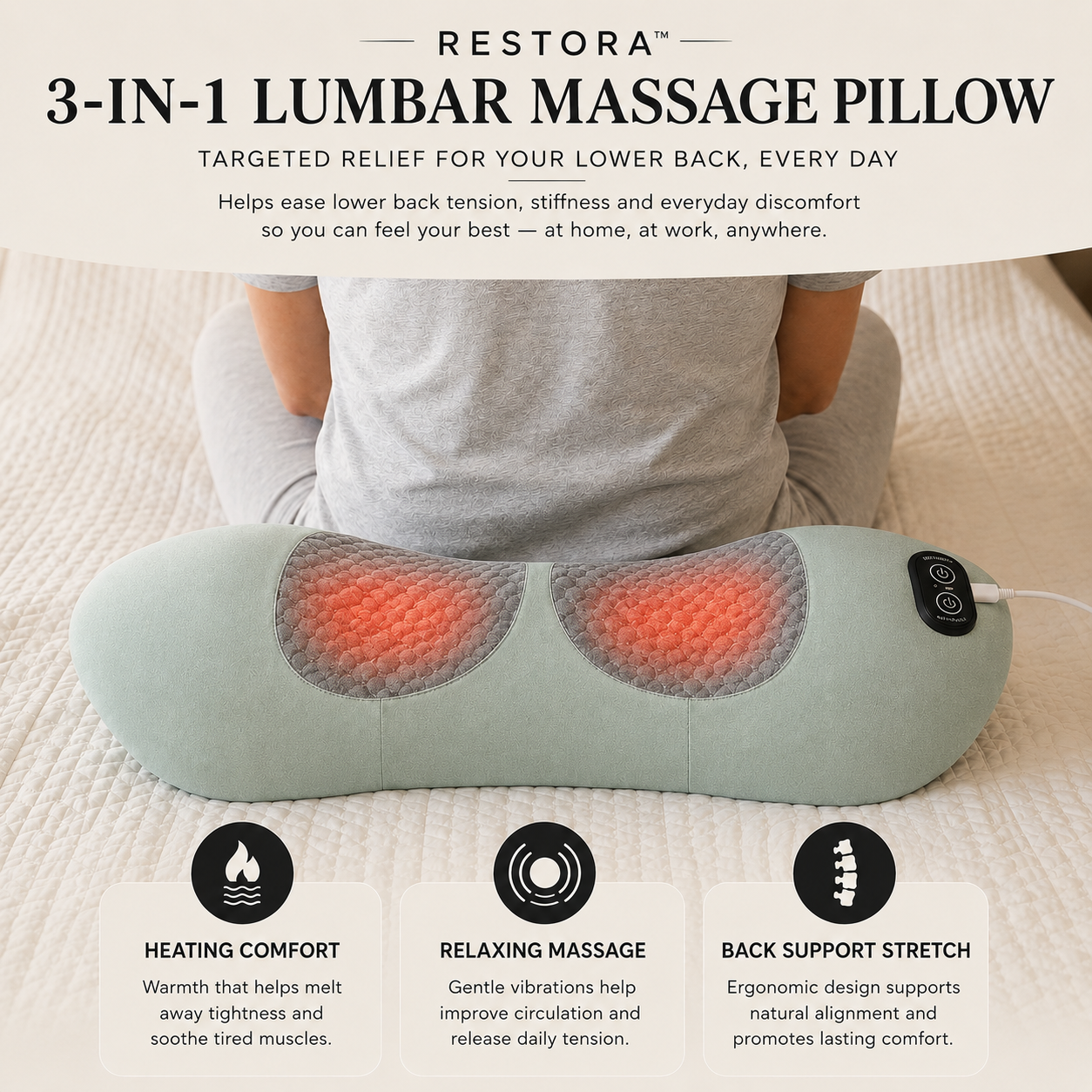 Restora 3-in-1 Electric Lumbar Pillow™ with Heat Therapy