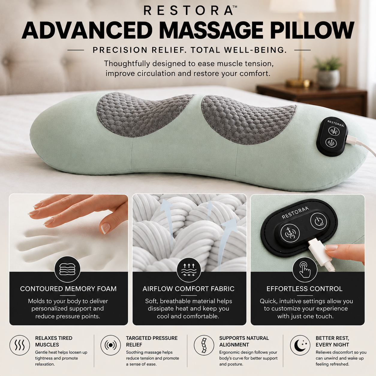 Restora 3-in-1 Electric Lumbar Pillow™ with Heat Therapy